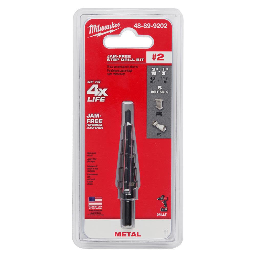 Milwaukee #2 Step Drill Bit 3/16 in. – 1/2 in. x 1/16 in. - Ascmtools