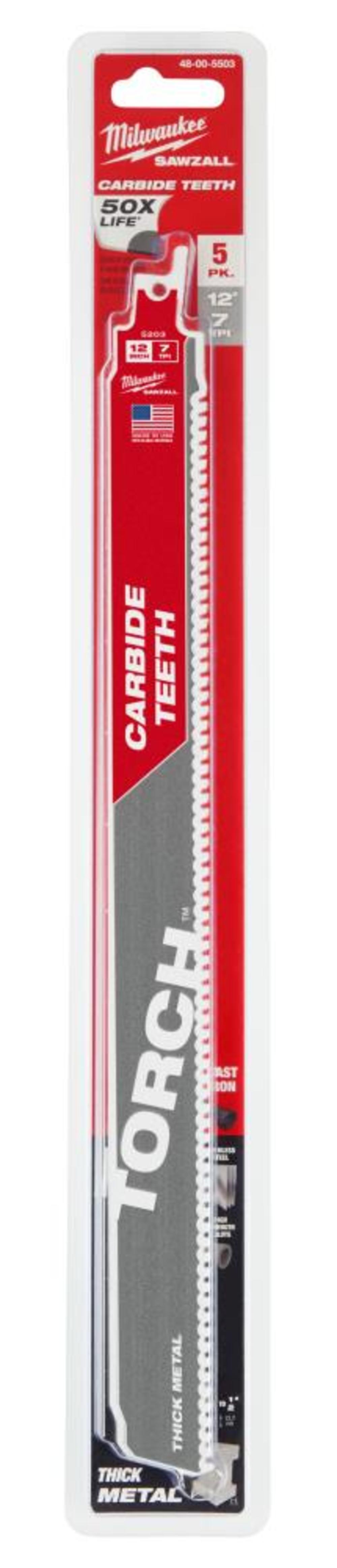 Milwaukee 12″ 7TPI The TORCH with Carbide Teeth 5PK - Ascmtools