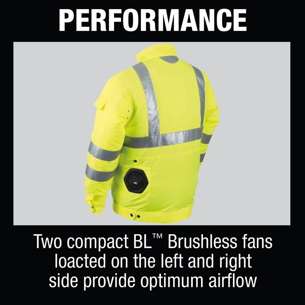Makita 18V LXT Lithium-Ion Cordless High Visibility Fan Jacket Jacket Only (M) - Ascmtools