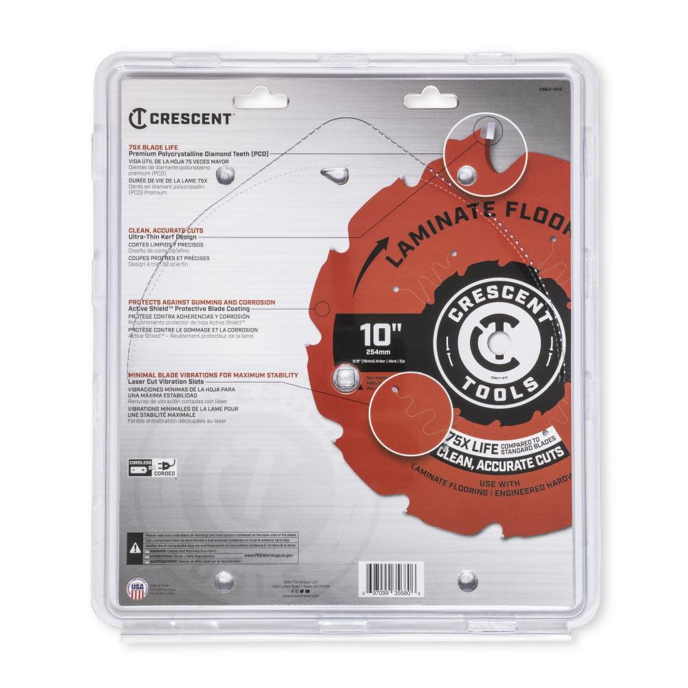 Crescent Circular Saw Blade 10″ x 12 Tooth Laminate Flooring - Ascmtools