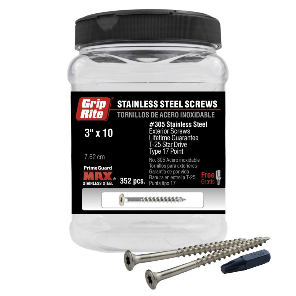 Grip Rite PrimeGuard Max Deck Screws Stainless 3″ Star Drive Head 352 Screws - Ascmtools