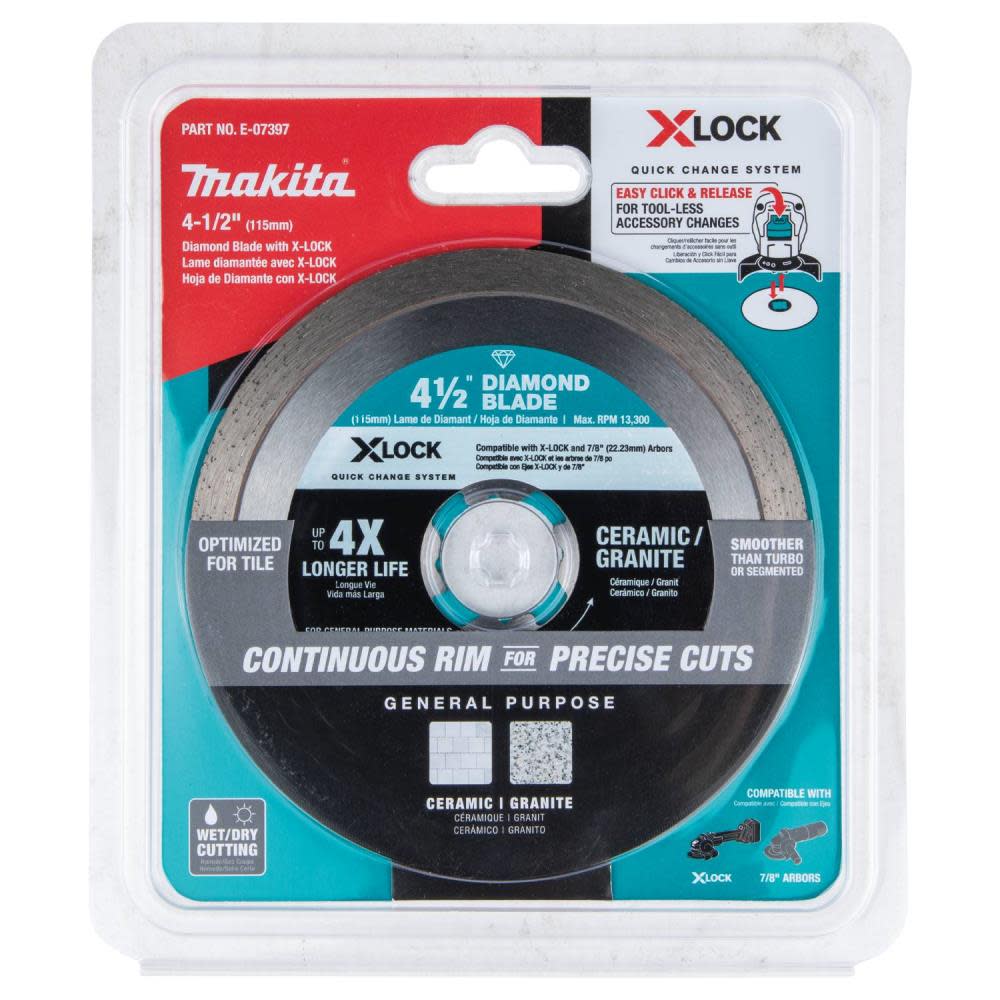 Makita X-LOCK 4-1/2″ Continuous Rim Diamond Blade for Ceramic and Granite Cutting - Ascmtools