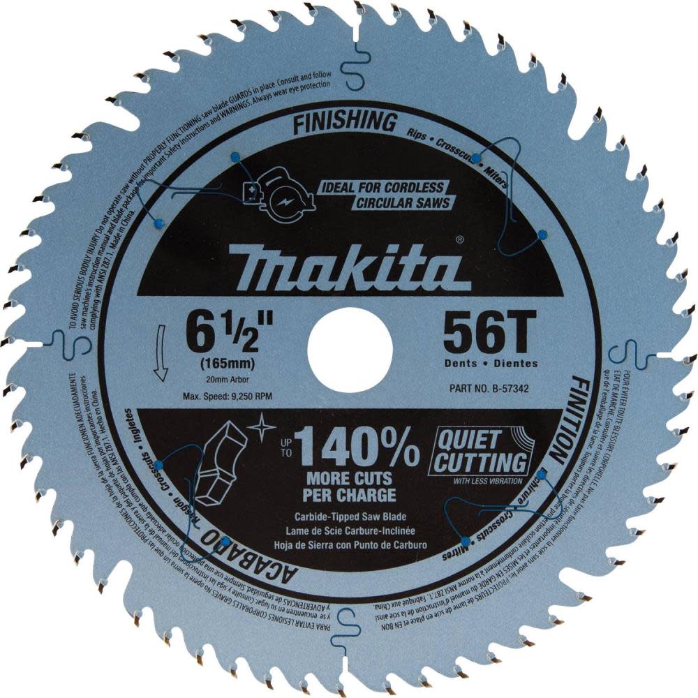 Makita 6-1/2″ 56T Carbide-Tipped Cordless Plunge Saw Blade - Ascmtools