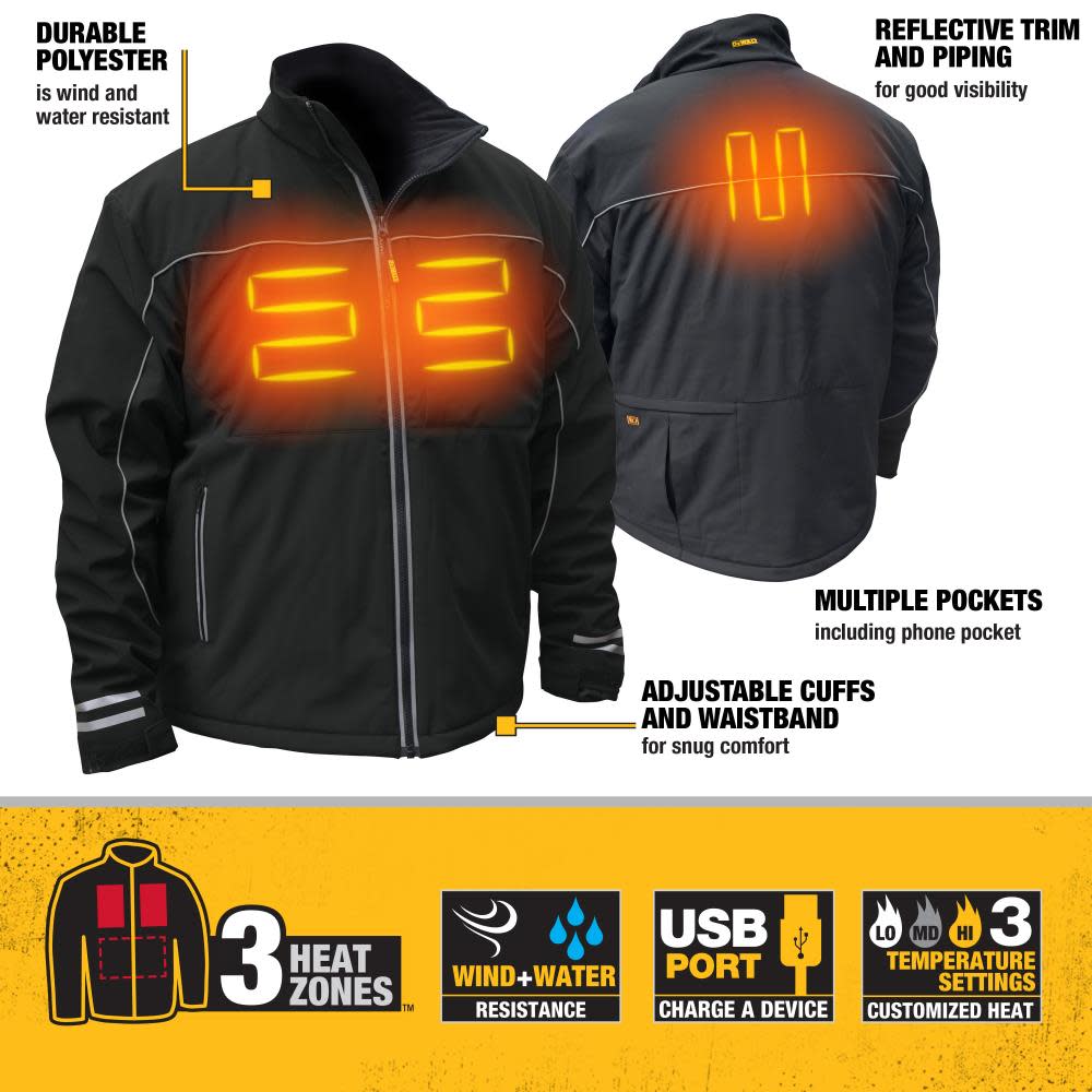 DEWALT Unisex Lightweight Heated Bare Tool Soft Shell Black Work Jacket Medium - Ascmtools