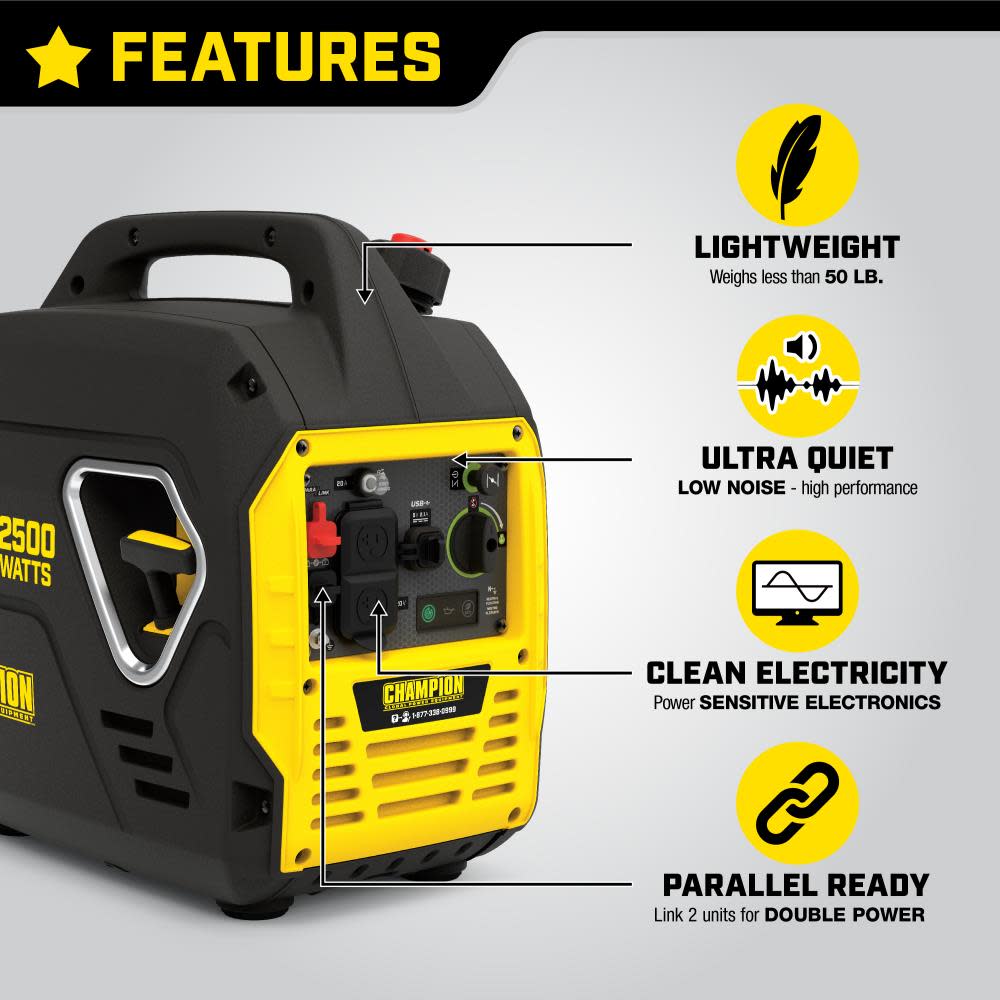 Champion Power Equipment 2500-Watt Ultralight Portable Inverter Generator with USB Ports - Ascmtools