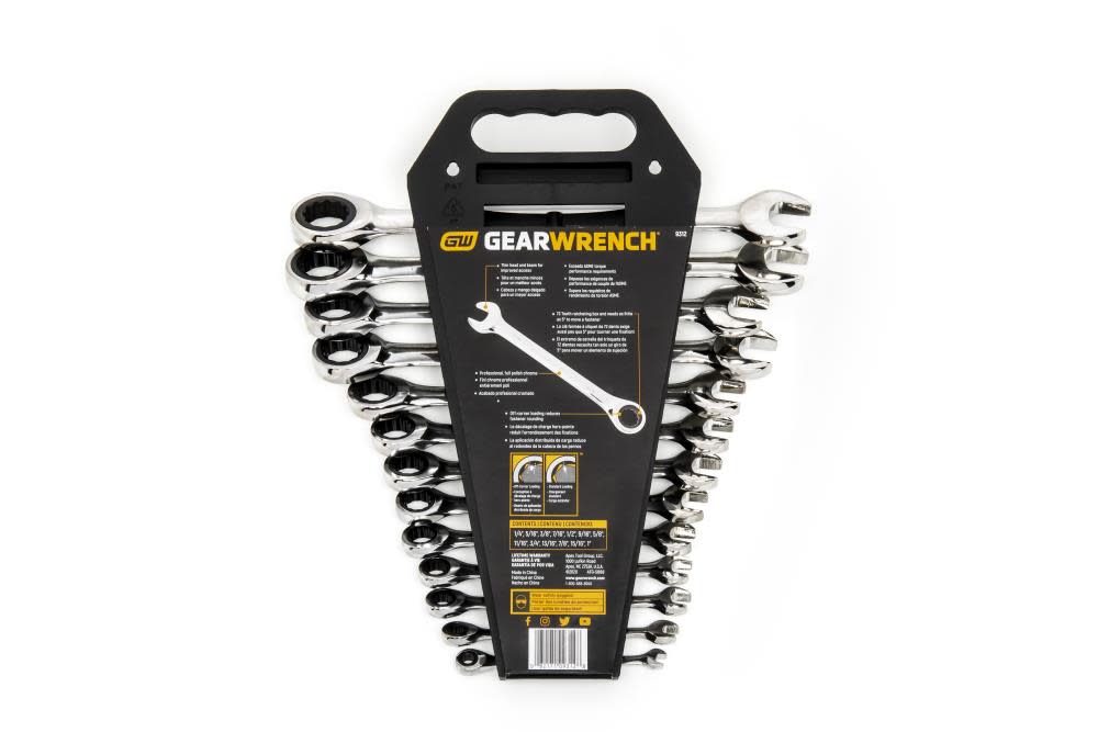 GEARWRENCH 13 Pc 72-Tooth 12 Point Ratcheting Combination SAE Wrench Set - Ascmtools