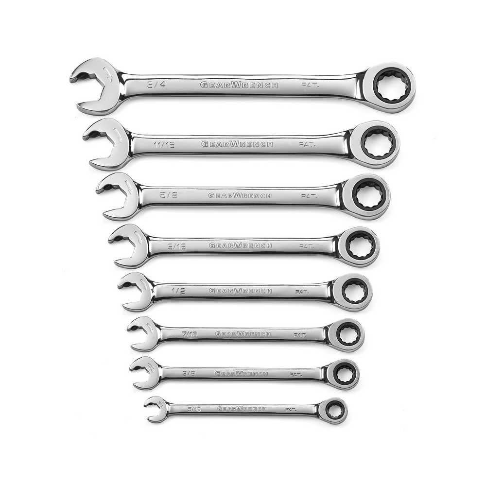GEARWRENCH 8 Pc 12 Point Open End Ratcheting Combination SAE Wrench Set - Ascmtools