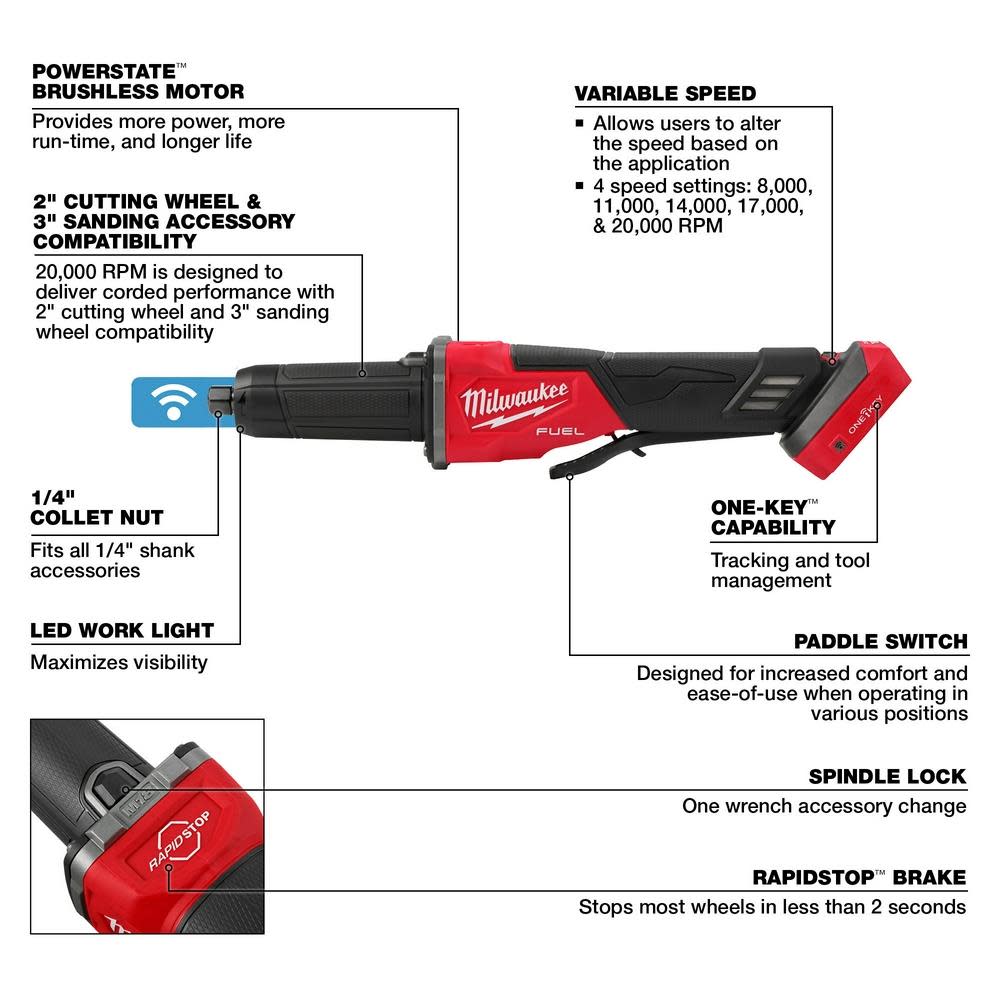 Milwaukee M18 FUEL Braking Die Grinder Paddle Switch Bare Tool - Ascmtools
