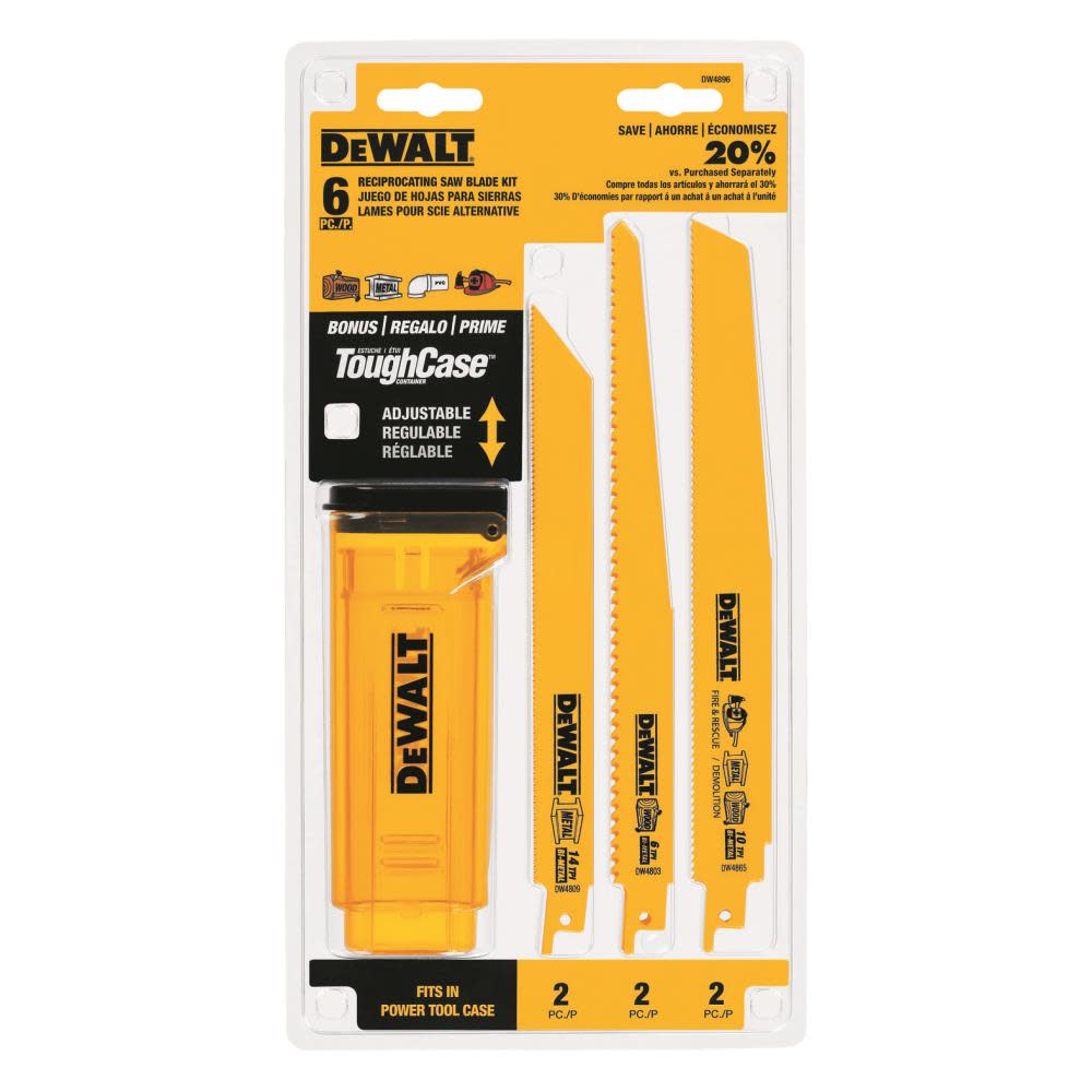 DEWALT Bi-Metal Reciprocating Saw Blade 6-Pack with Telescoping Case - Ascmtools