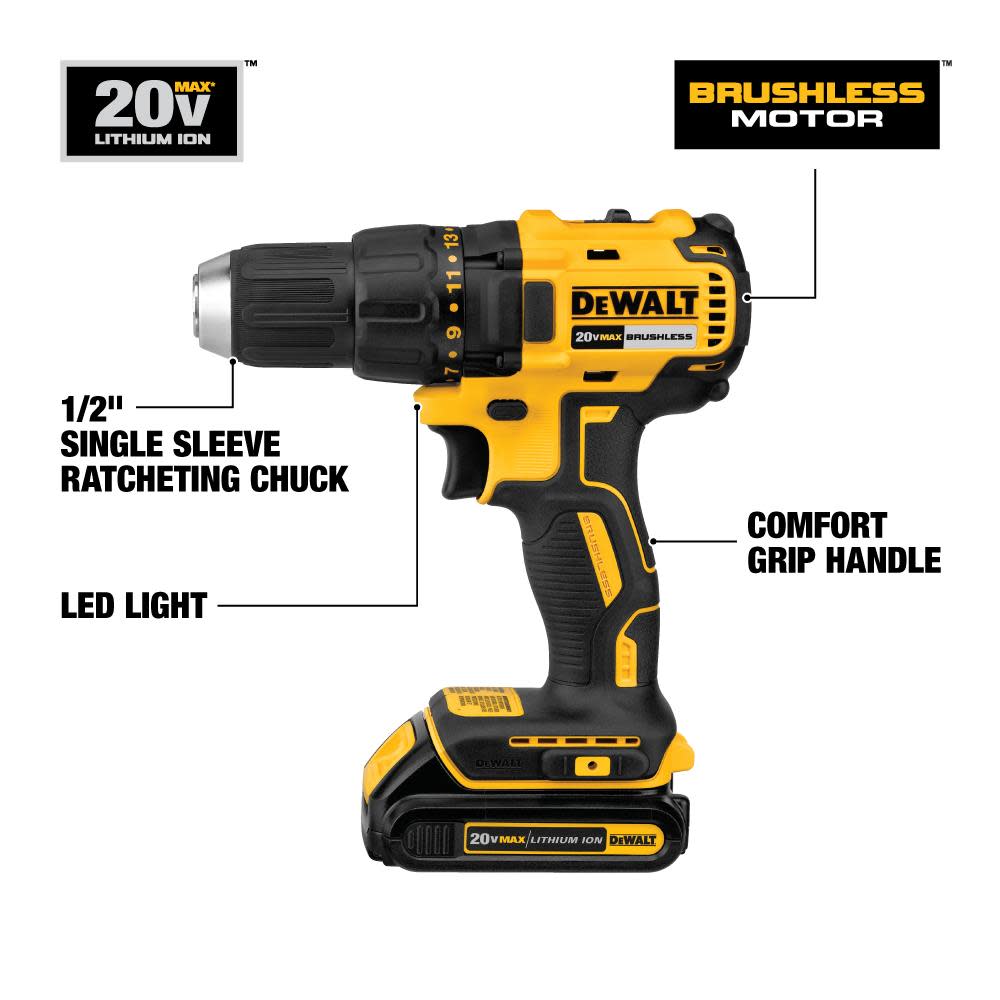 DEWALT 20 V MAX Compact Brushless Drill/Driver Kit - Ascmtools
