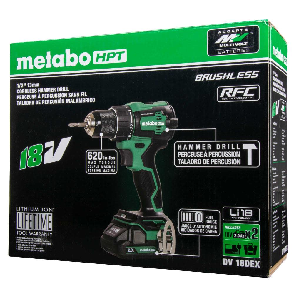 Metabo HPT 18V MultiVolt Cordless Brushless Hammer Drill Kit (2 x 2.0Ah) - Ascmtools
