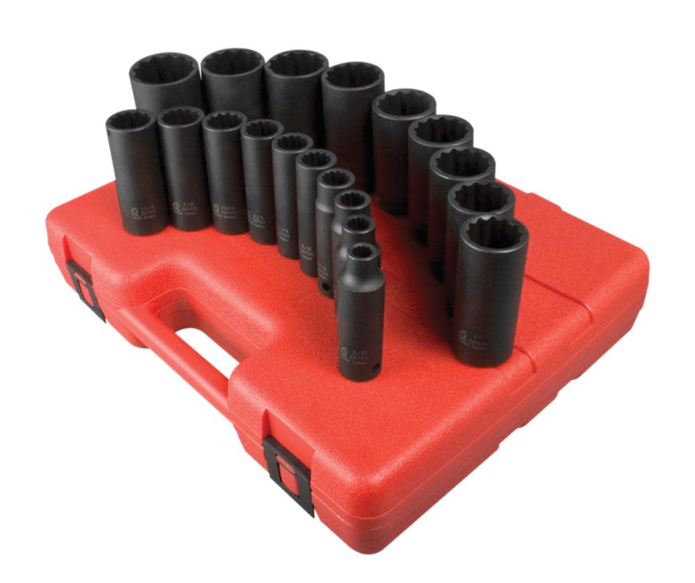 Sunex 1/2 In. Drive 12 Pt SAE Deep Impact Set 19 pc. - Ascmtools
