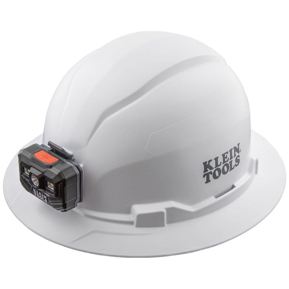 Klein Tools Hard Hat Non-vented Full Brim with Rechargeable Headlamp White - Ascmtools