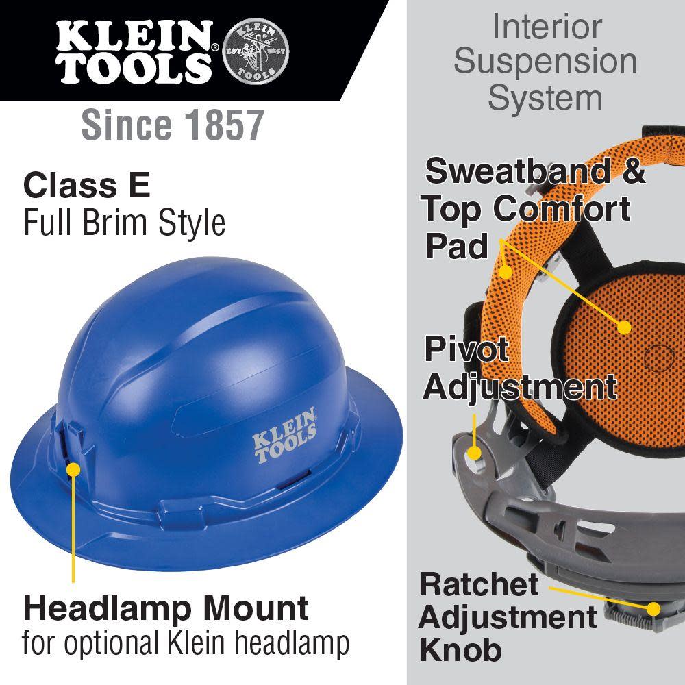Klein Tools Hard Hat Non-vented Full Brim Blue - Ascmtools