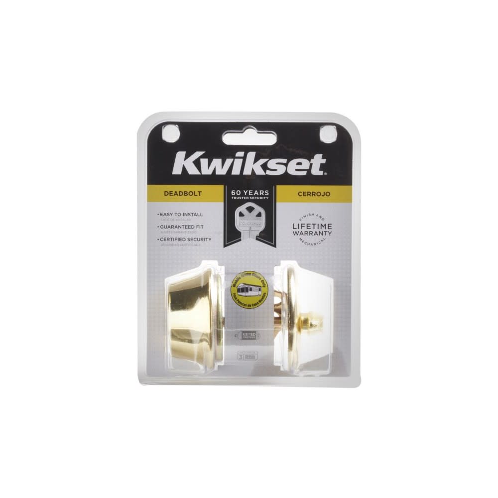 Kwikset Polished Brass Mobile Home Single Cylinder Deadbolt with Tumbler - Ascmtools