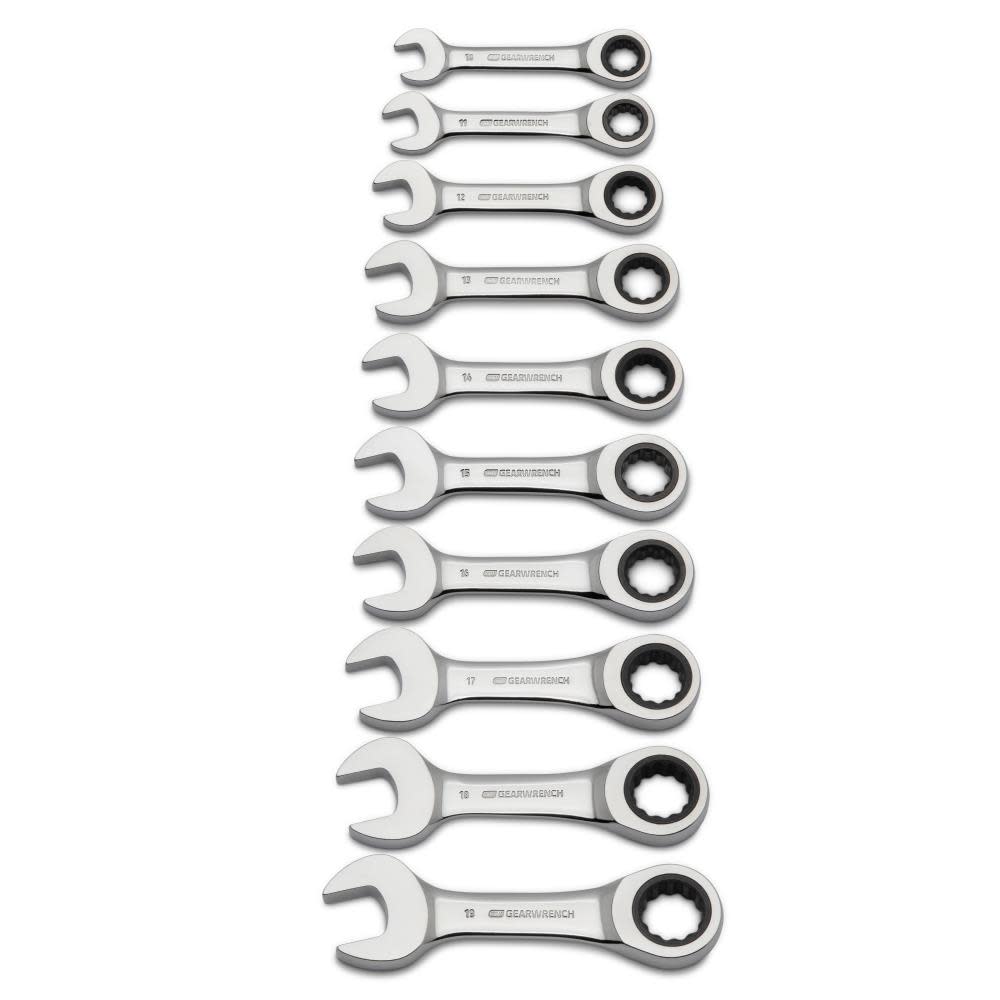 GEARWRENCH Combination Wrench Set 10 pc. Stubby Ratcheting Metric - Ascmtools