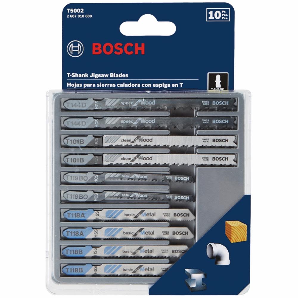 Bosch 10 pc. Wood and Metal Cutting T-Shank Jig Saw Blade Set - Ascmtools