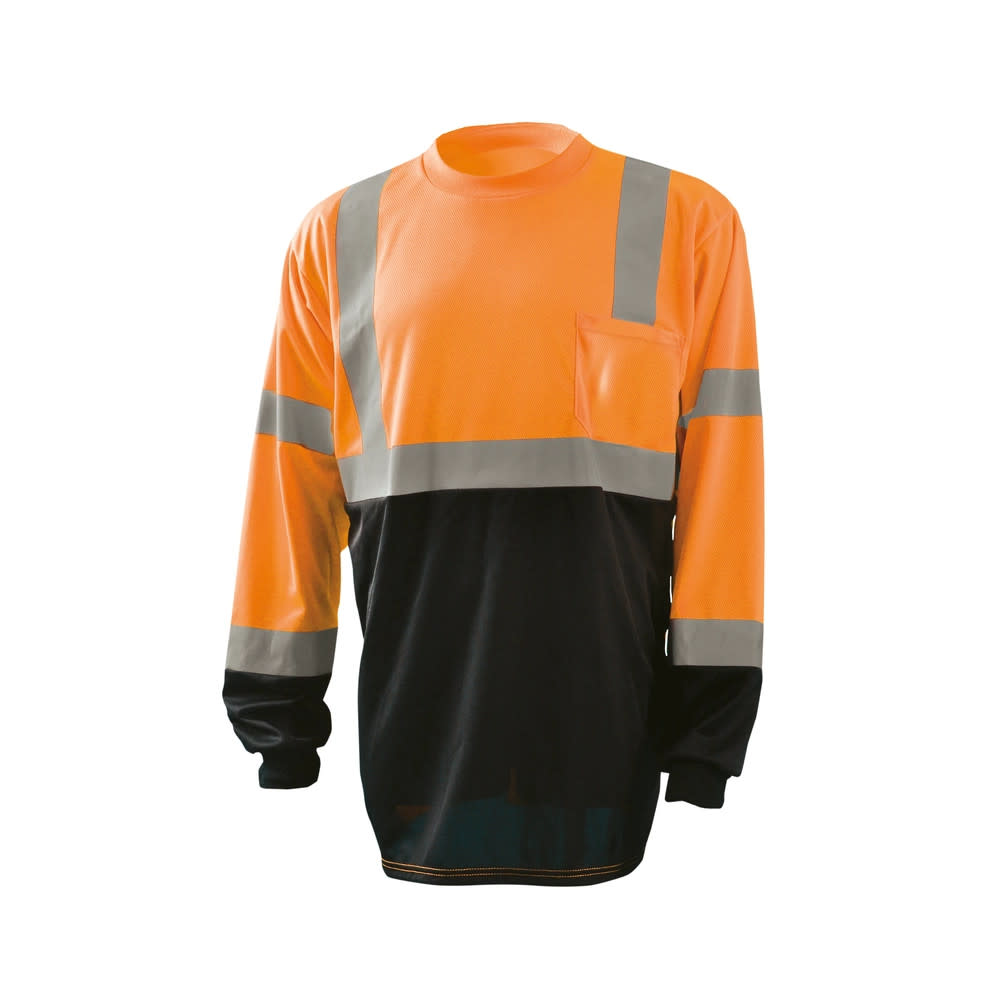 Occunomix Hi-Vis Orange Black Bottom Wicking Birdseye Shirt Long Sleeve XL - Ascmtools
