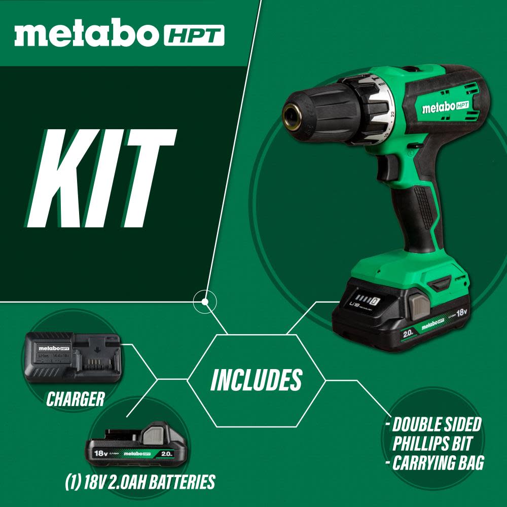 Metabo HPT 18V Drill Driver Cordless Brushed Kit - Ascmtools