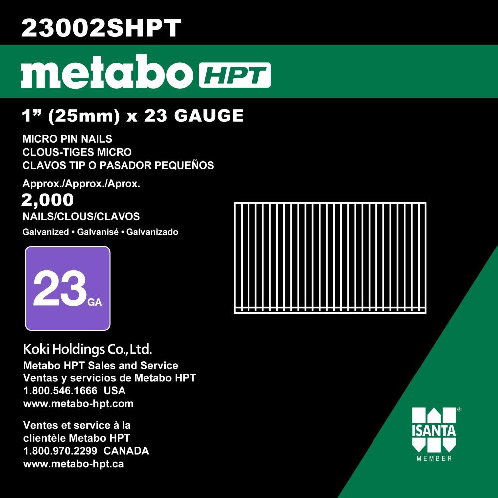 Metabo HPT 1″ 23 Gauge Galvanized Headless Pins 2000pk - Ascmtools