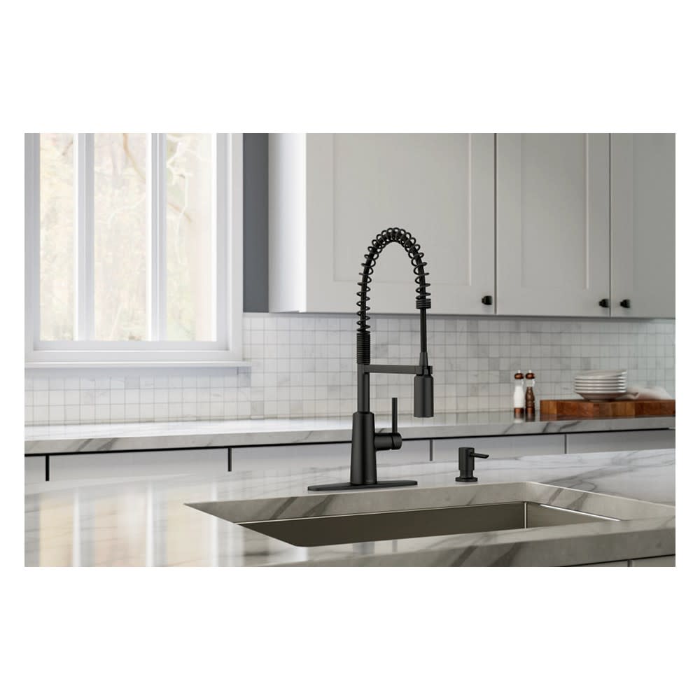Moen Nori Kitchen Faucet Matte Black Pre Rinse Spring Pulldown - Ascmtools