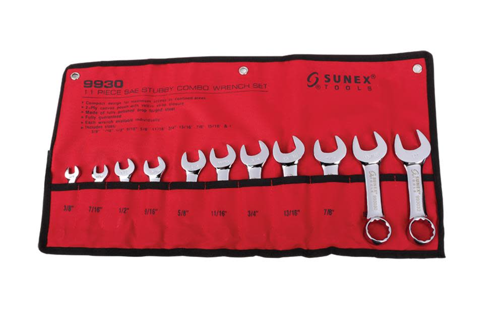 Sunex 11 pc. SAE Stubby Combo Wrench Set - Ascmtools