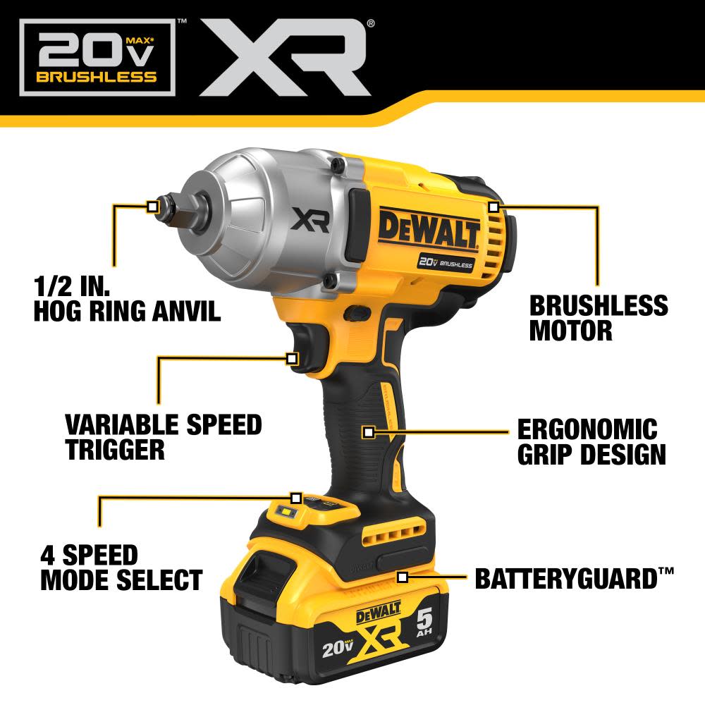 DEWALT 20V MAX XR 1/2″ High Torque Impact Wrench Kit - Ascmtools