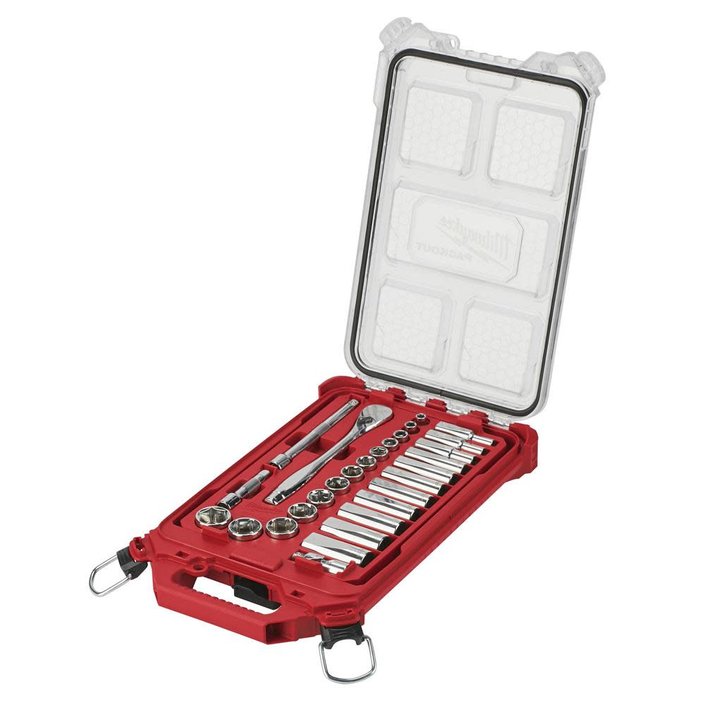 Milwaukee 3/8″ 28 Pc Ratchet & Socket Set with PACKOUT Organizer - Ascmtools