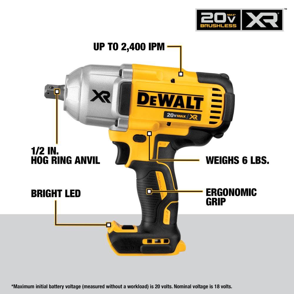 DEWALT 20V MAX XR 1/2″ Impact Wrench with Detent Pin Anvil Bare Tool - Ascmtools