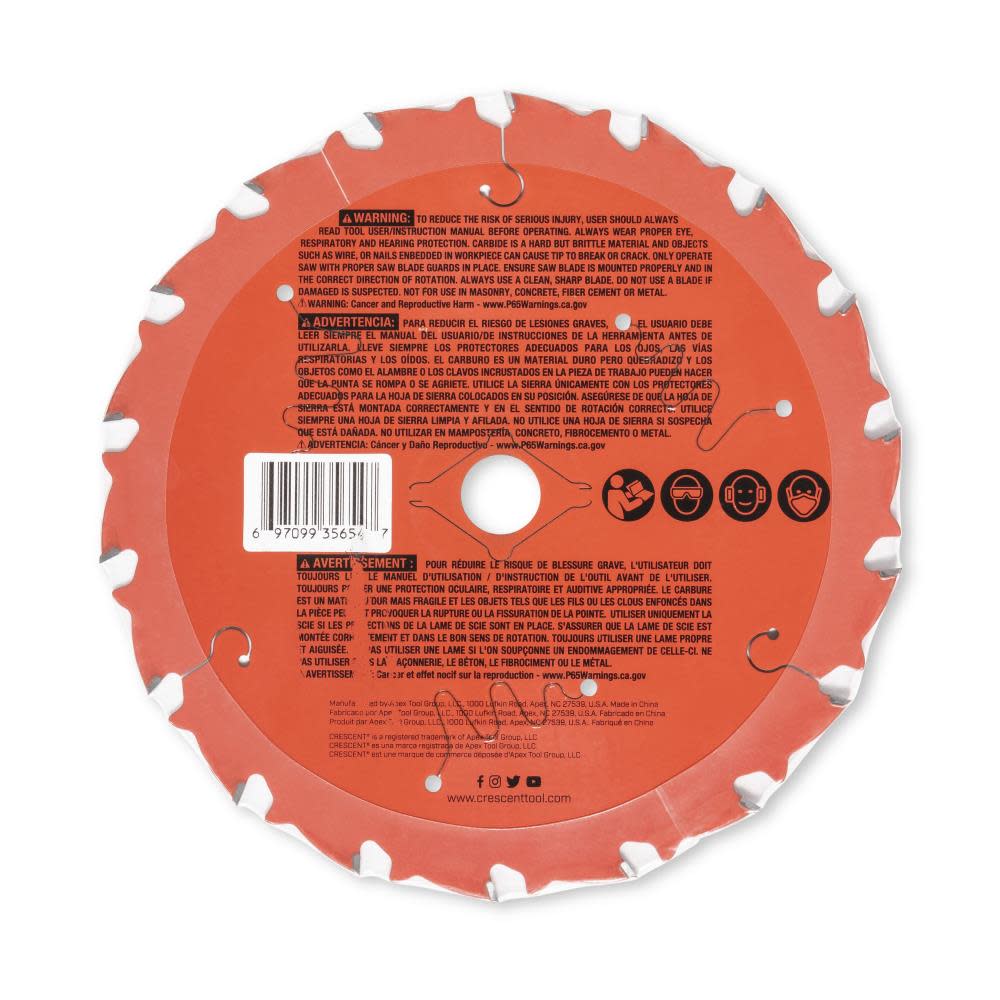 Crescent Circular Saw Blade 6 1/2″ x 18 Tooth NailSlicer Framing - Ascmtools