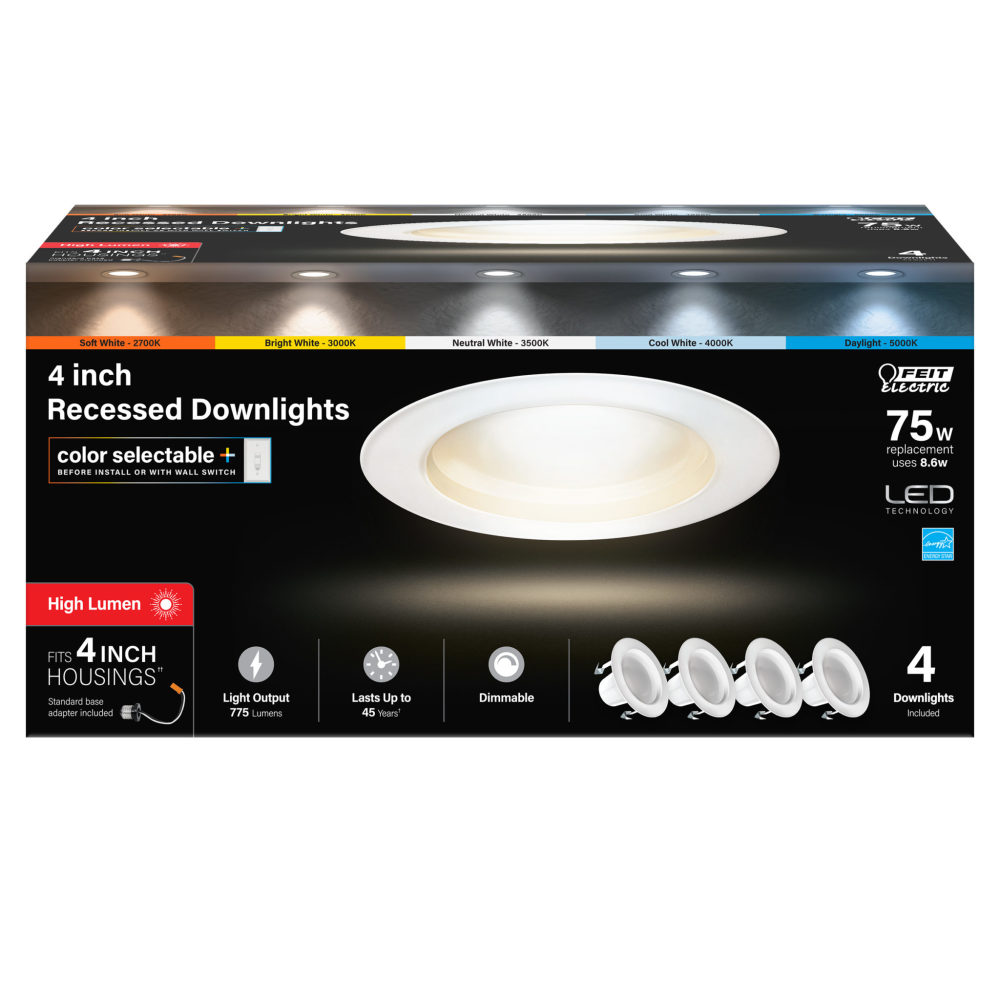 Feit Electric 8.6W 775 Lumens LED Recessed Downlight 4pk - Ascmtools