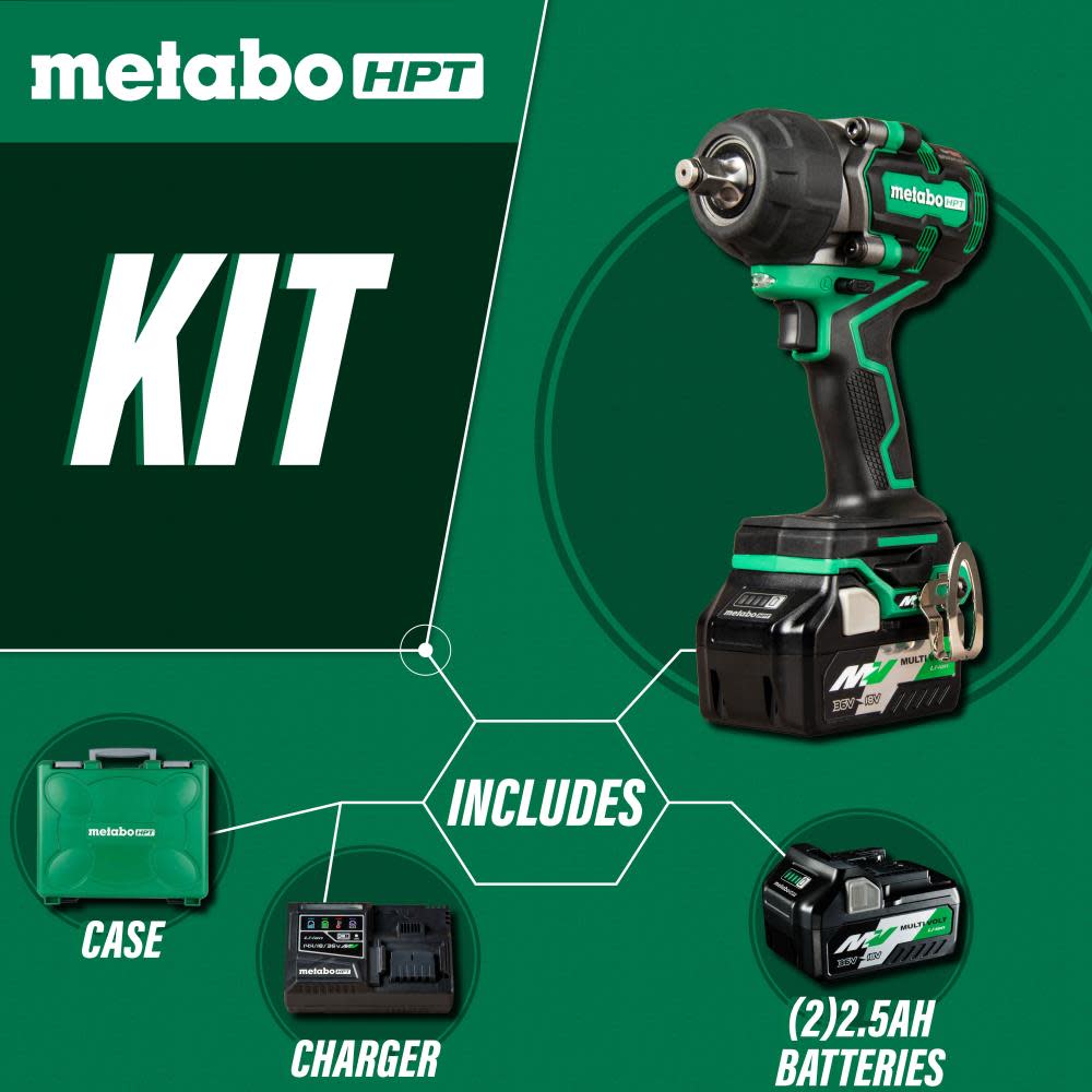 Metabo HPT 36V MultiVolt 1/2″ Mid Torque Impact Wrench Kit - Ascmtools