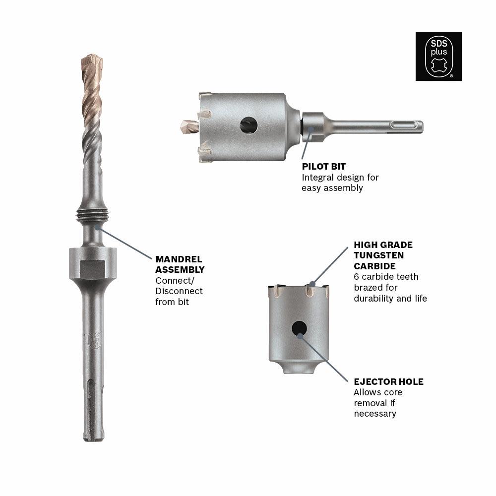 Bosch 2 pc. 4 In. Extension SDS-plus for SPEEDCORE Thin-wall Core Bits - Ascmtools