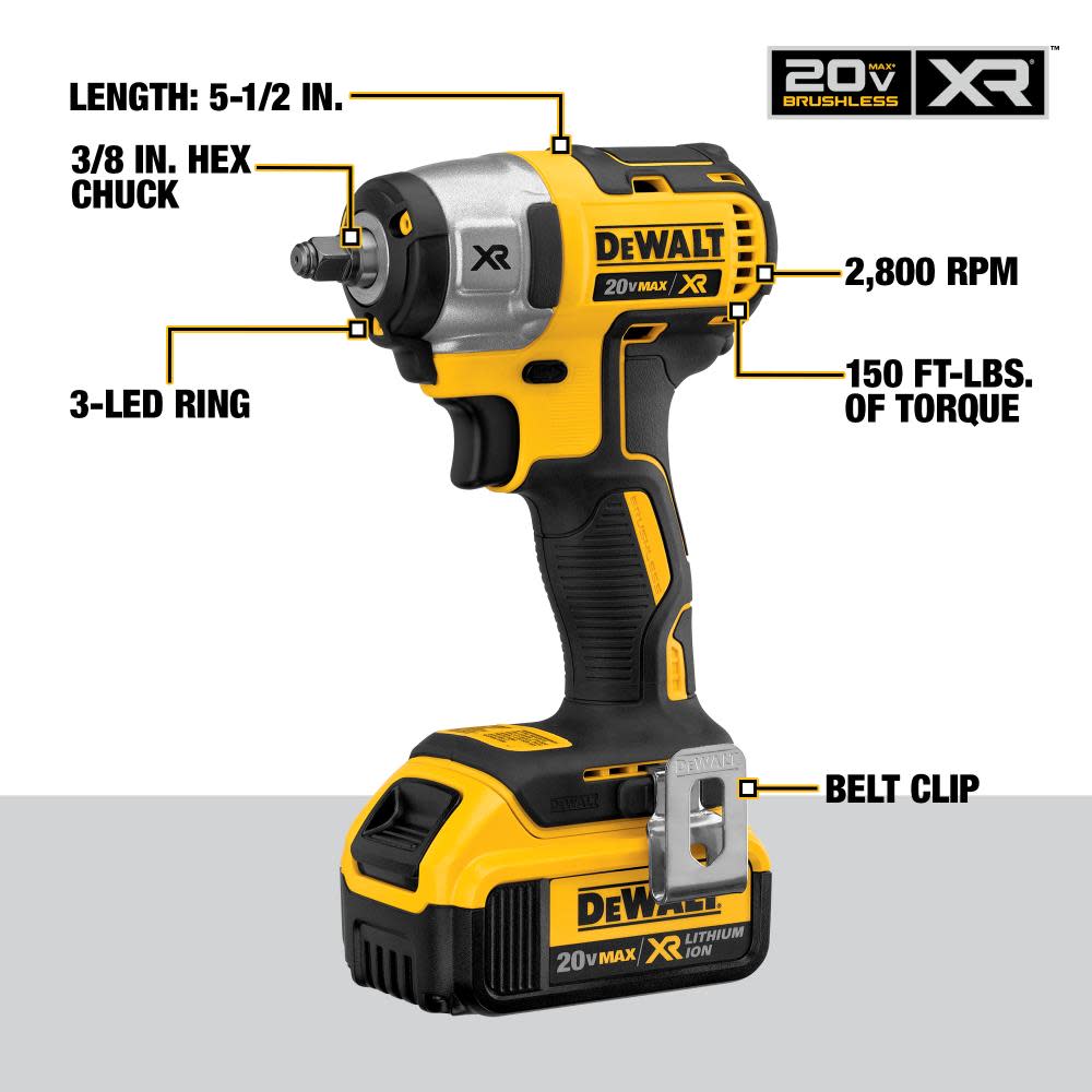DEWALT 20-volt MAX XR 3/8-in Compact Impact Wrench Kit - Ascmtools