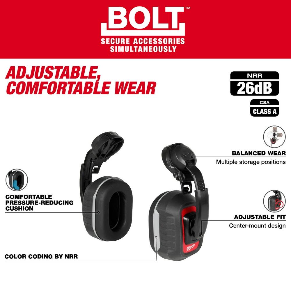 Milwaukee BOLT 26dB Earmuffs - Ascmtools