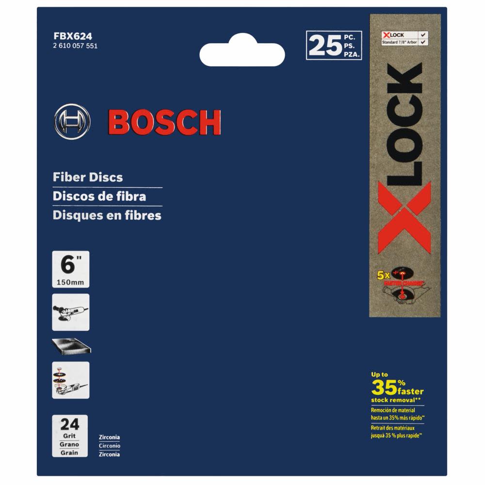 Bosch X LOCK Coarse Grit Abrasive Fiber Discs 6″ 24 Grit 25pc - Ascmtools