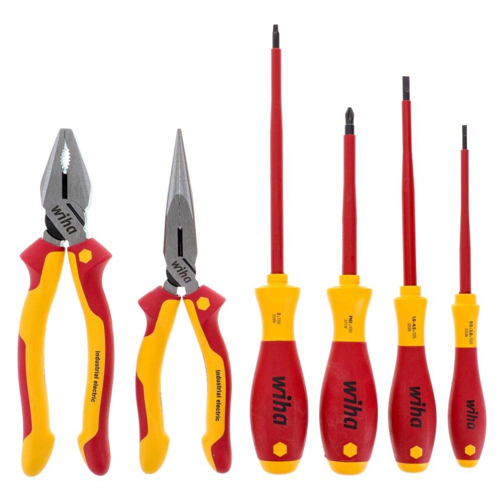 Wiha Insulated Industrial Pliers Cutters and Screwdriver Set 6 Piece - Ascmtools