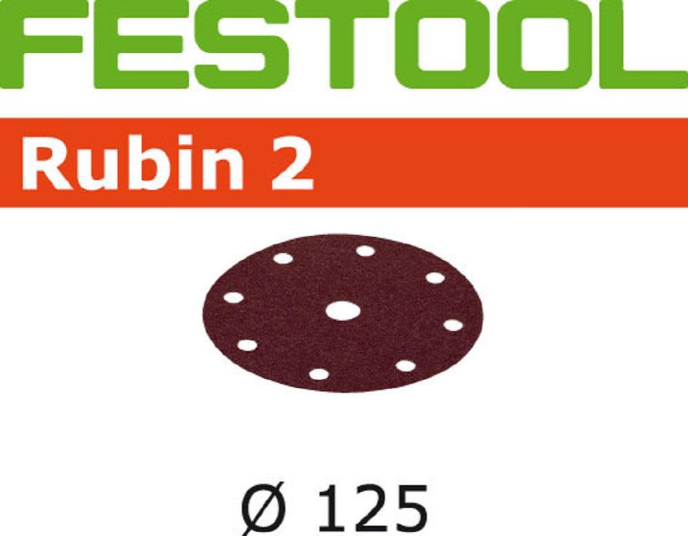 Festool Rubin 2 P60 Grit Abrasives for ETS 125 / RO 125 Sanders Pack Of 10 - Ascmtools