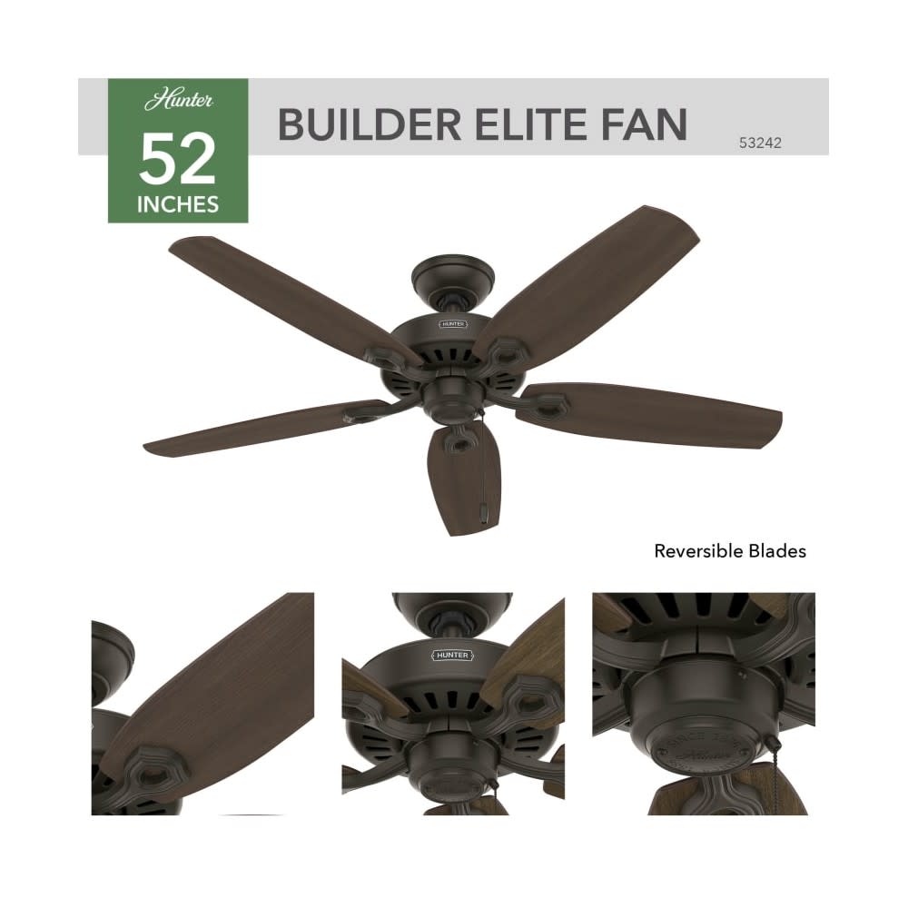 Hunter Fan Builder Elite Ceiling Fan 52″ Bronze Brazilian Cherry - Ascmtools