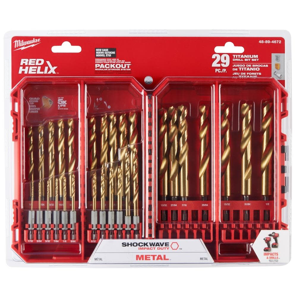 Milwaukee SHOCKWAVE Impact Duty RED HELIX Titanium Drill Bit Set 29pc - Ascmtools