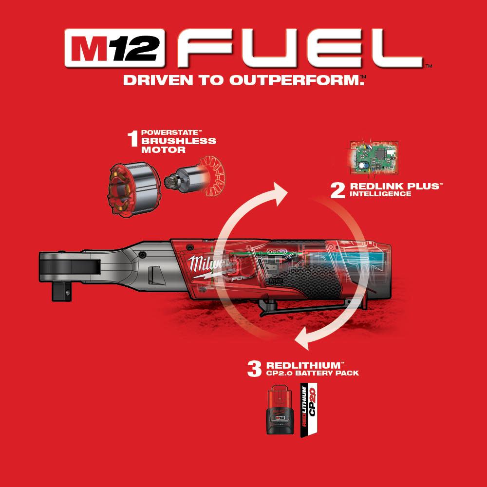 Milwaukee M12 FUEL 1/2 in. Ratchet 2 Battery Kit - Ascmtools