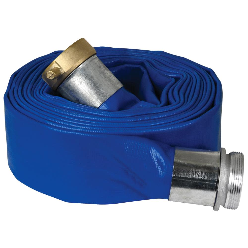 Apache Hose 1-1/2 In. x 25 Ft. Blue PVC Lay Flat Discharge Hose with Pin Lug Fittings - Ascmtools
