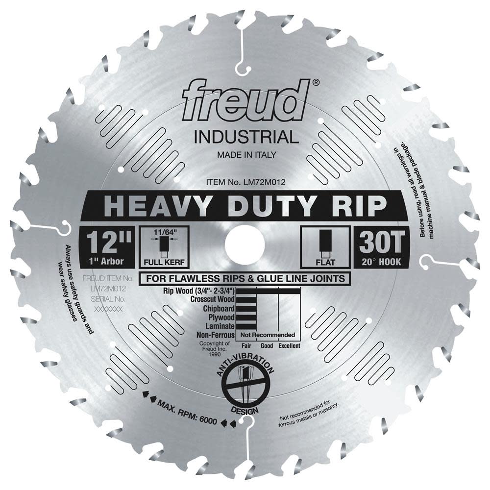 Freud 12 In. x 30T Heavy-Duty Rip Blade - Ascmtools