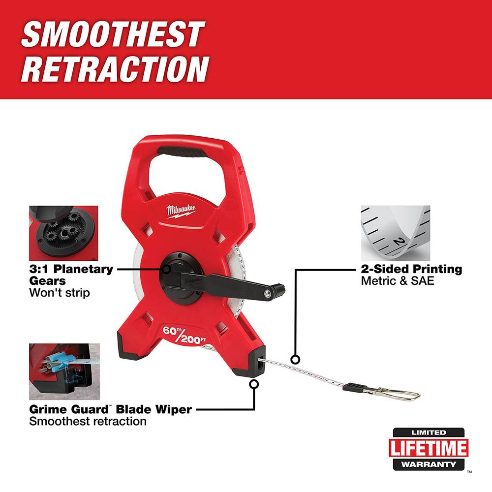 Milwaukee 60m/200′ Fiberglass Open Reel Long Tape - Ascmtools