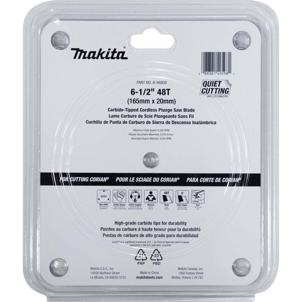 Makita 6-1/2″ 48T Carbide-Tipped Cordless Plunge Saw Blade - Ascmtools