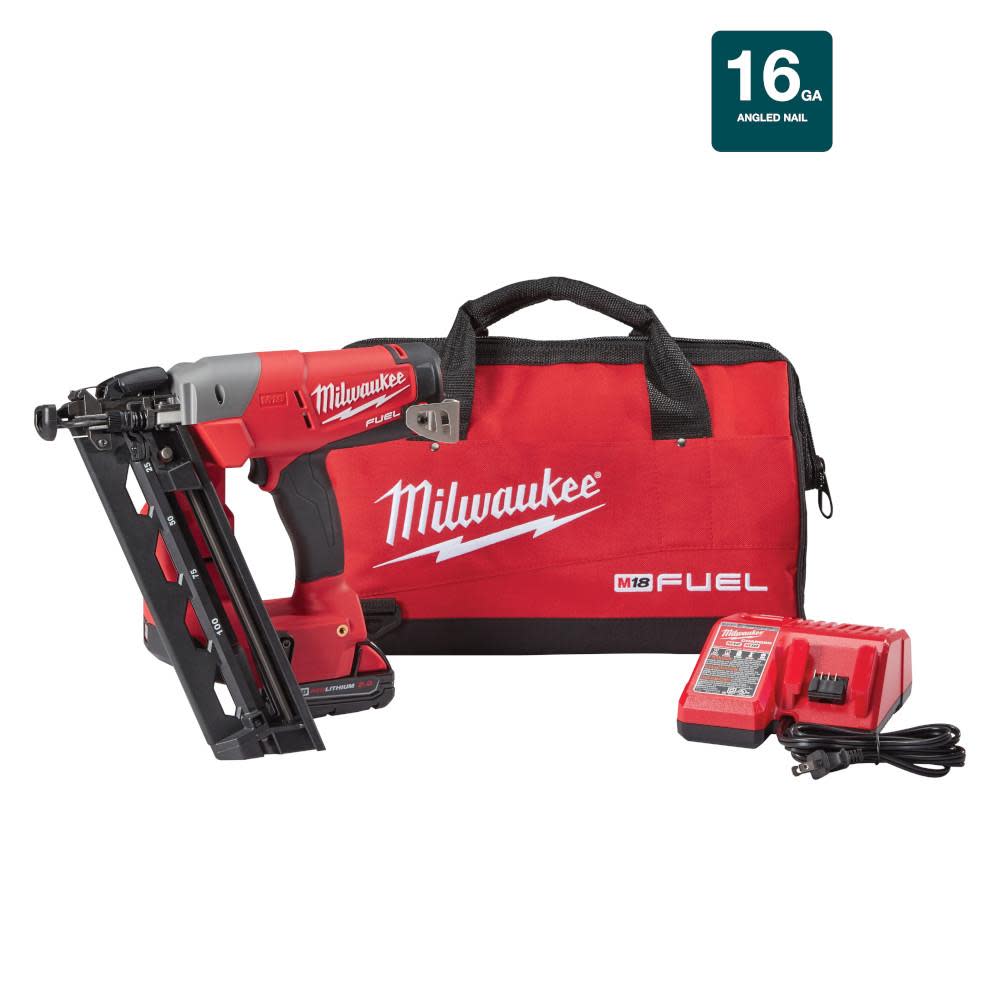 Milwaukee M18 FUEL 16 Gauge Angle Finish Nailer Kit - Ascmtools