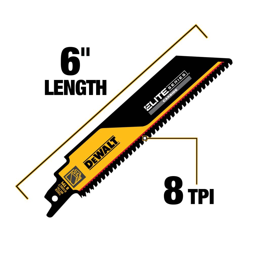DEWALT ELITE SERIES Reciprocating Saw Blade 3pk Carbide Tipped 6″ 8 TPI Metal Cutting - Ascmtools