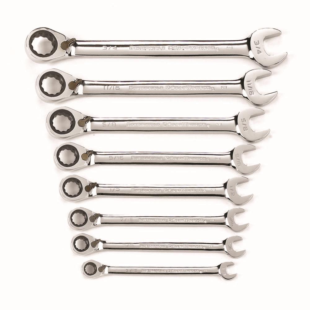 GEARWRENCH 8 Piece 12 Point Reversible Ratcheting Combination Wrench Set SAE - Ascmtools