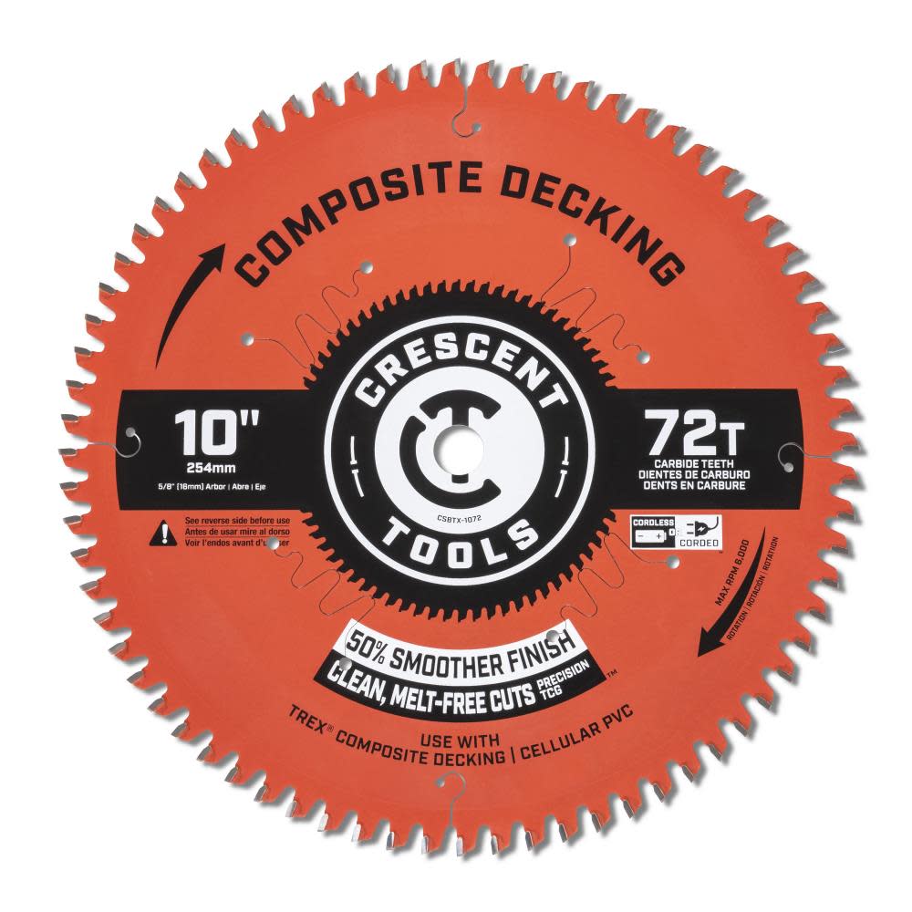 Crescent Circular Saw Blade 10″ x 72 Tooth Composite Decking - Ascmtools