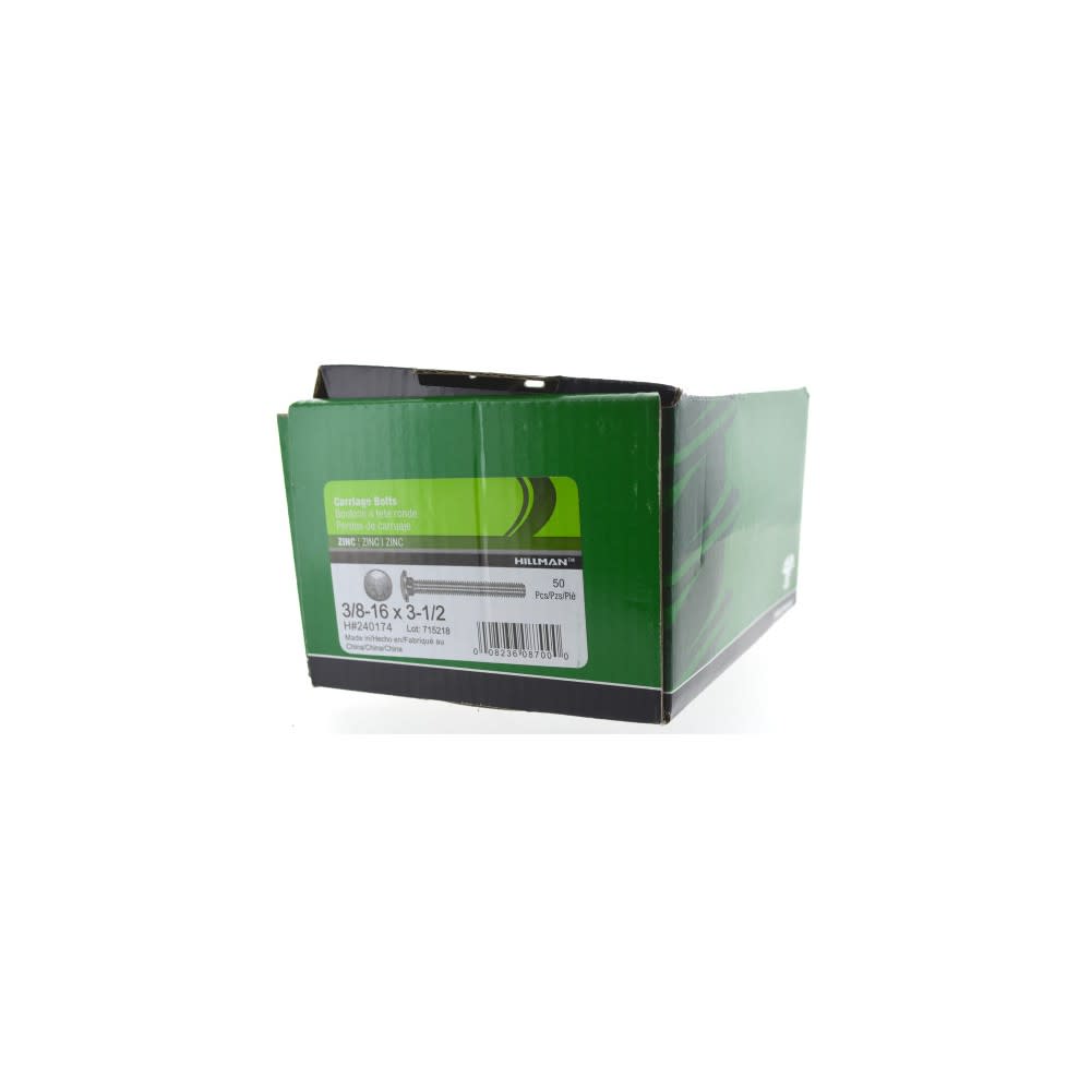 Hillman 3/8-16 x 3 1/2″ Zinc Carriage Bolt 50pk - Ascmtools